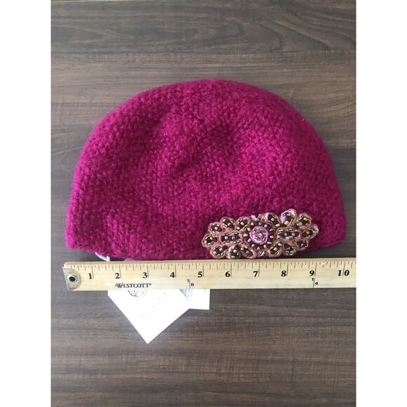 French Knot Lindsay Mason Wool Fleece Lined Hand Embroidered Hat NWT Beaded - Picture 6 of 6